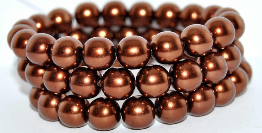 Round Pressed Glass Beads Druck, Brown Wax 1 (BROWN-WAX-1), Glass, Czech Republic