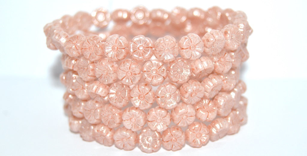 Hawaii Flower Pressed Glass Beads, White 34305 34301 (02010-34305-34301), Glass, Czech Republic