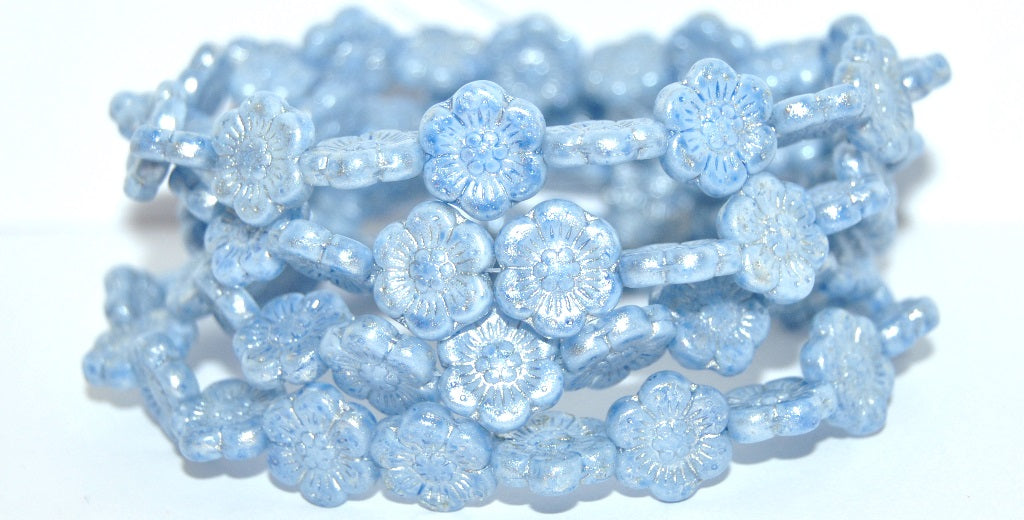 Flower Pressed Glass Beads, White 34307 34301 (02010-34307-34301), Glass, Czech Republic