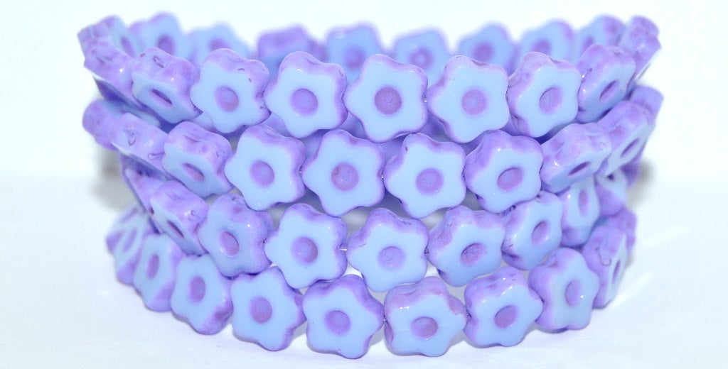 Table Cut Flower Beads With Dot, Opaque Light Blue 84306 (33010-84306), Glass, Czech Republic