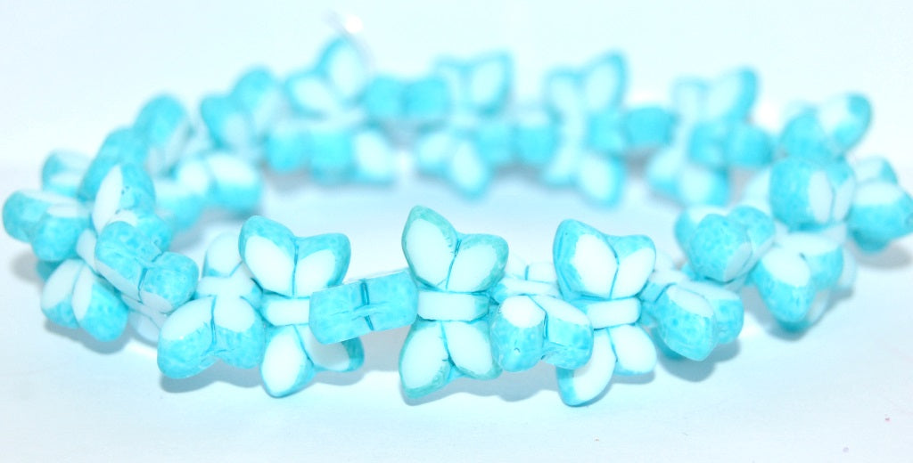 Table Cut Butterfly Beads, White 84307 (02010-84307), Glass, Czech Republic