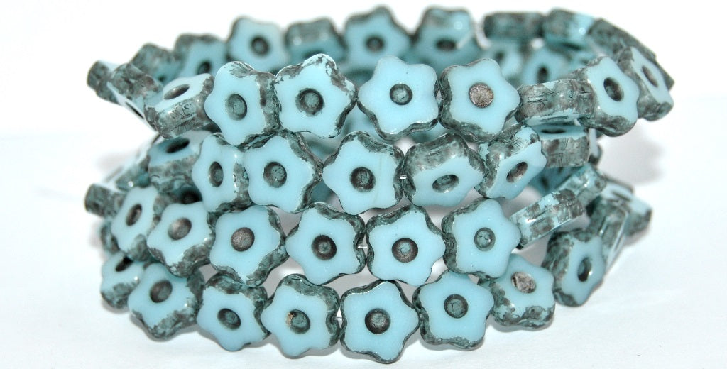 Table Cut Flower Beads With Dot, Blue A (63020-A), Glass, Czech Republic