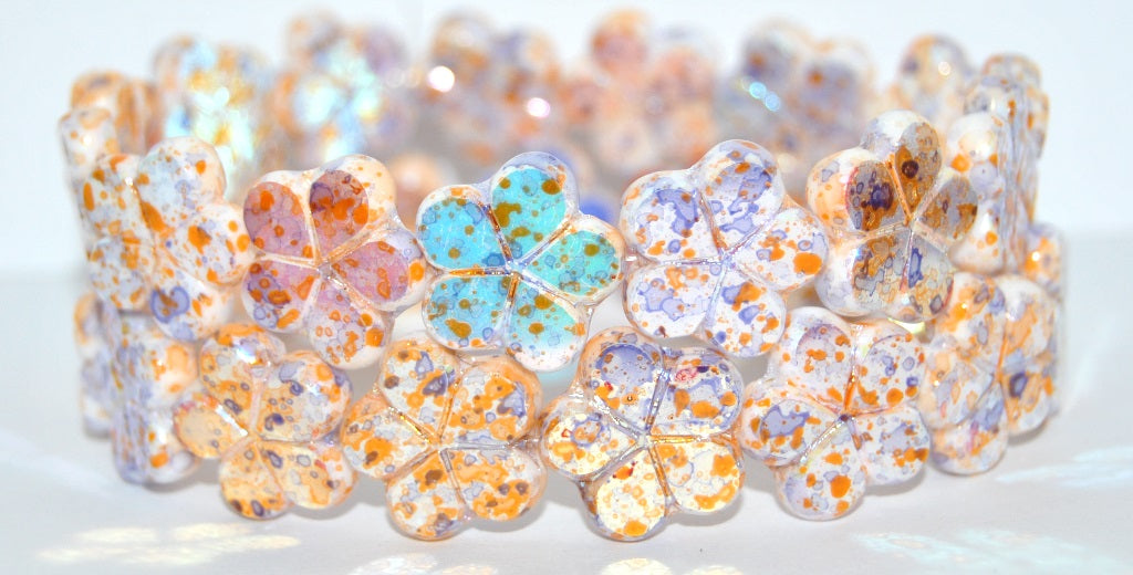 Table Cut Flower Beads, White Glossy Purple Gold P (02010-48107-P), Glass, Czech Republic