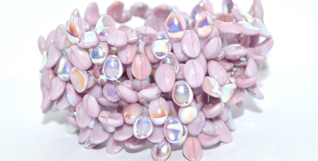 Leaf Tongue Pressed Glass Beads, Opaque Lilac Blue Ab (37714-AB), Glass, Czech Republic