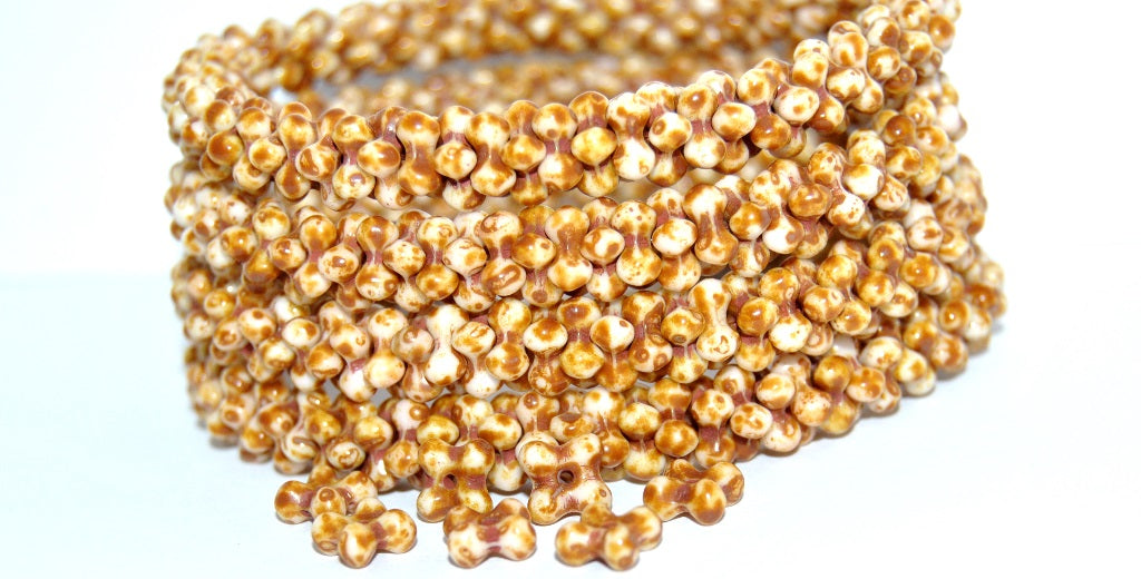 4-leaf Flower Glass beads, White Travertin (02010-86800), Glass, Czech Republic