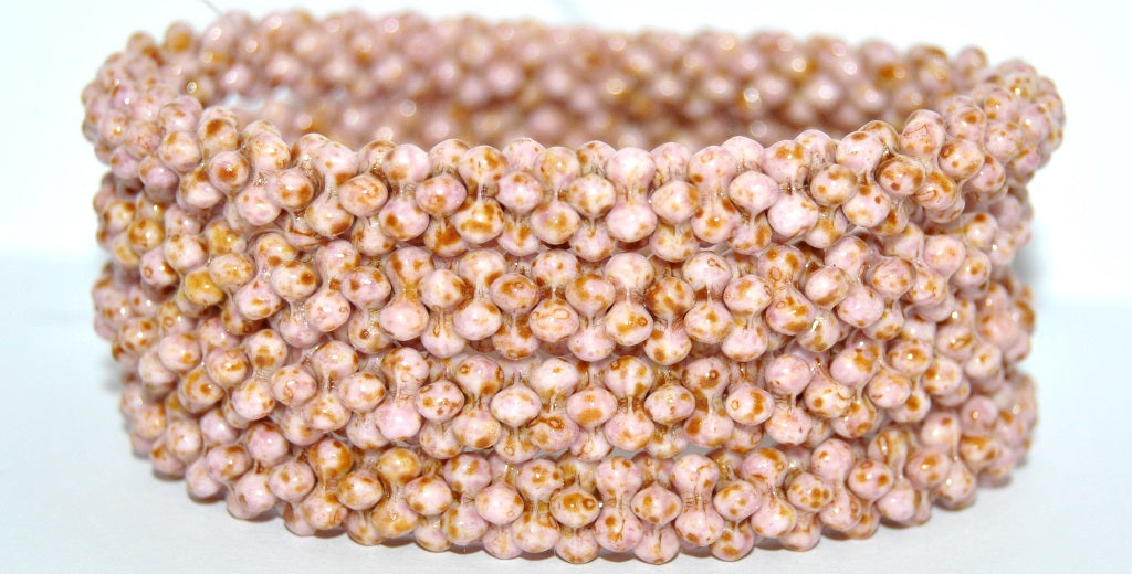 4-leaf Flower Glass beads, White Travertin 34306 (02010-86800-34306), Glass, Czech Republic