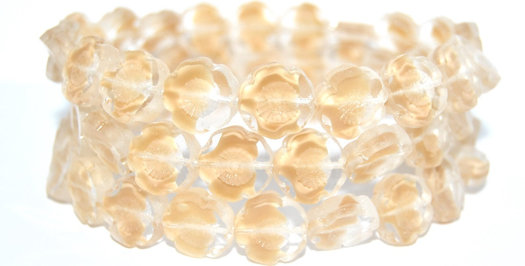 Table Cut Round Beads Hawaii Flowers,Mix Crystal Beige Matte (16018-M), Glass, Czech Republic