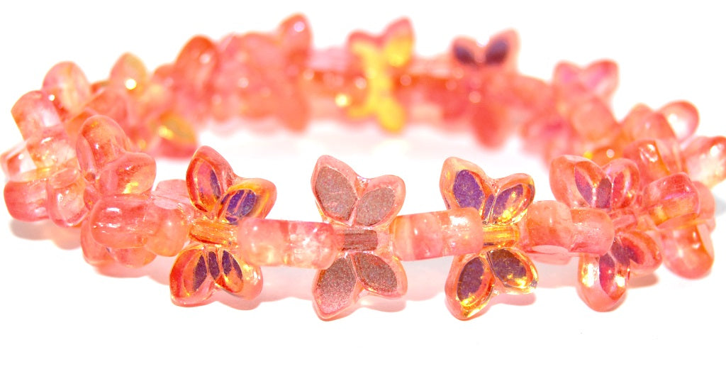 Table Cut Butterfly Beads, Glossy Red Orange (48109), Glass, Czech Republic