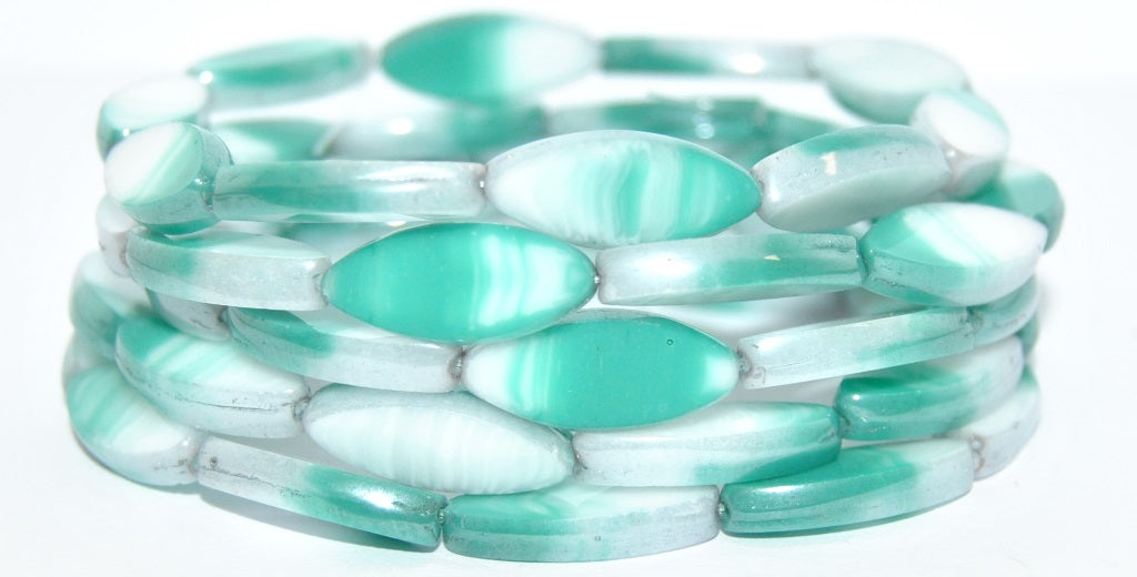 Table Cut Oval Boat Beads, Opal Aqua Hematite (611002010-14400), Glass, Czech Republic