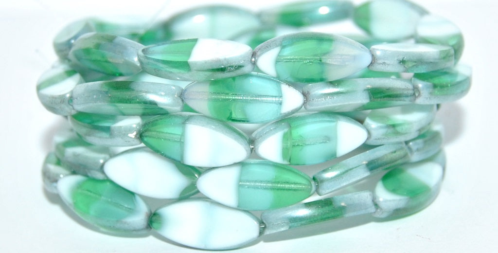 Table Cut Oval Boat Beads, 51100 White Hematite (511002010-14400), Glass, Czech Republic