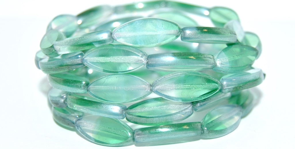 Table Cut Oval Boat Beads, Opal Aqua Hematite (61100100-14400), Glass, Czech Republic