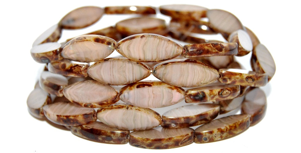 Table Cut Oval Boat Beads, 16606 Travertin (16606-86800), Glass, Czech Republic