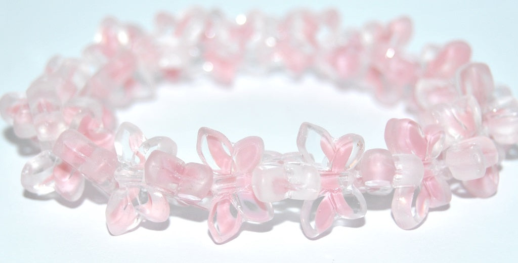 Table Cut Butterfly Beads, Opaque Pink Matte (76018-M), Glass, Czech Republic