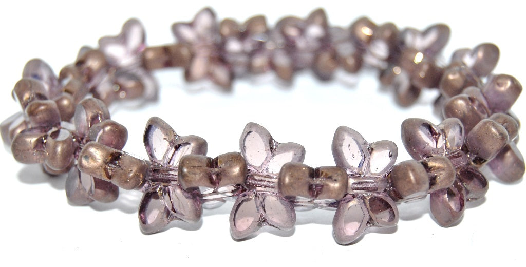 Table Cut Butterfly Beads, Transparent Light Amethyst Bronze (20040-14415), Glass, Czech Republic