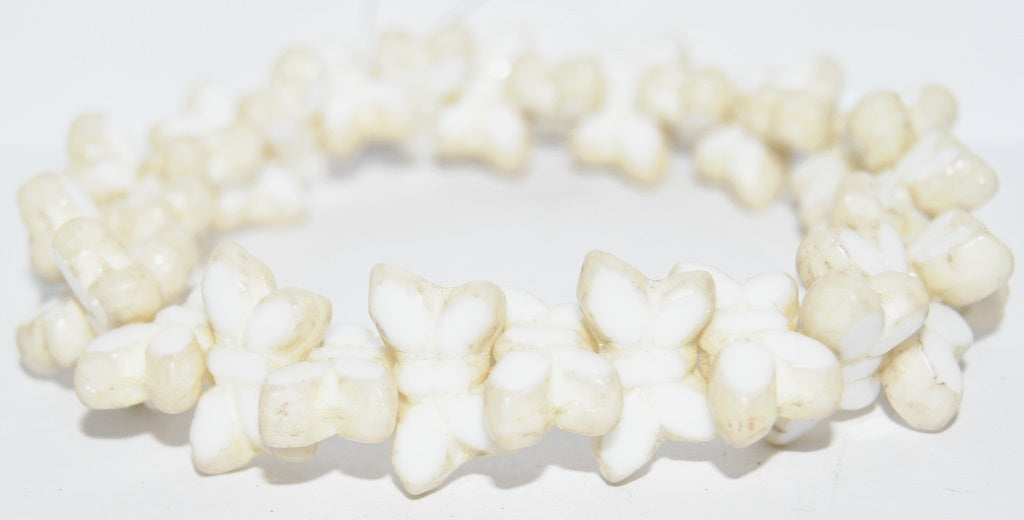 Table Cut Butterfly Beads, White Luster Beige (02010-14410), Glass, Czech Republic