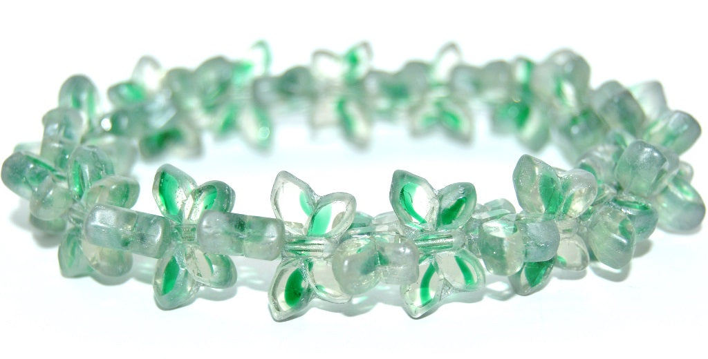 Table Cut Butterfly Beads, 57008 Luster Green Full Coated (57008-14457), Glass, Czech Republic