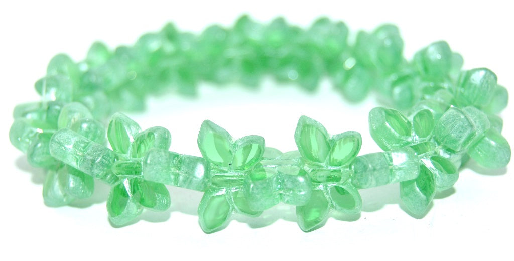 Table Cut Butterfly Beads, Transparent Green Luster Cream (50500B-14401), Glass, Czech Republic