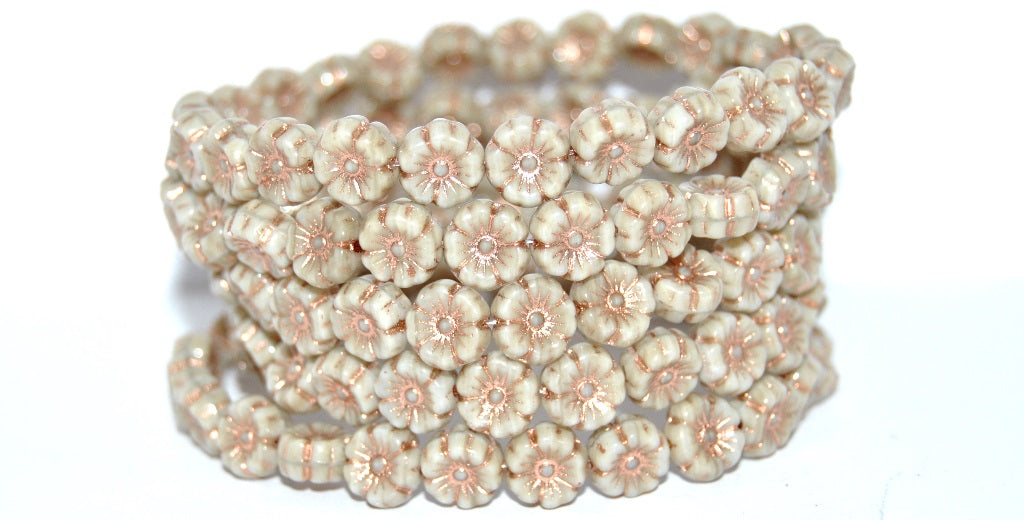 Hawaii Flower Pressed Glass Beads, Opaque Gray Copper Lined (43000-54200), Glass, Czech Republic