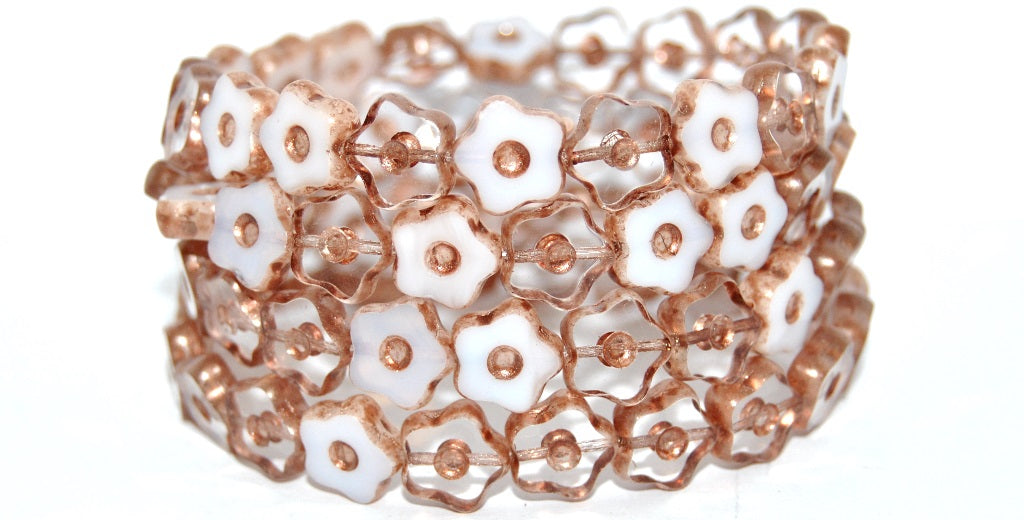 Table Cut Flower Beads With Dot, Transparent Blue 86750 (0003002010-86750), Glass, Czech Republic