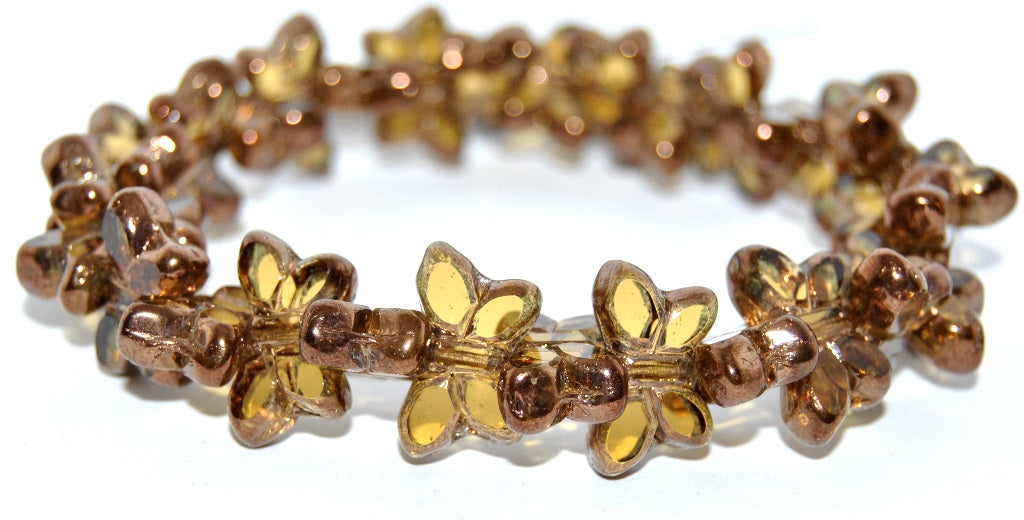 Table Cut Butterfly Beads, Transparent Yellow Bronze (80020-14415), Glass, Czech Republic