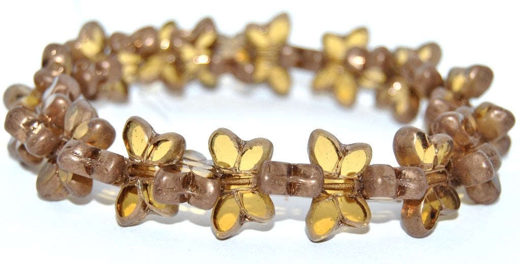 Table Cut Butterfly Beads, Transparent Yellow Bronze Matte (80020-14415-M), Glass, Czech Republic