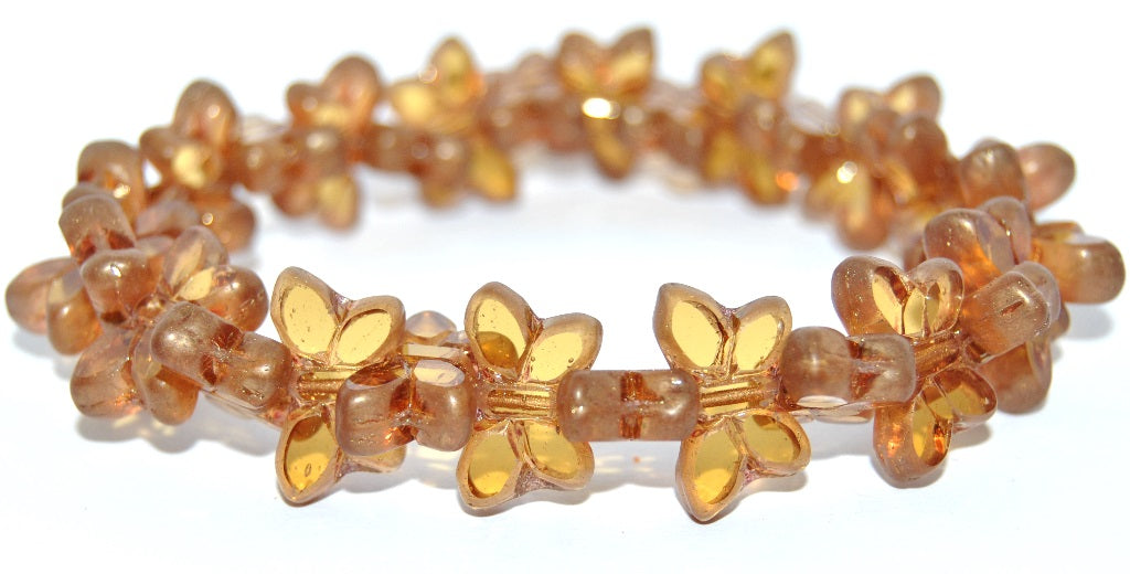 Table Cut Butterfly Beads, Transparent Light Topaz Yellow Bronze Matte (10020-14415-M), Glass, Czech Republic