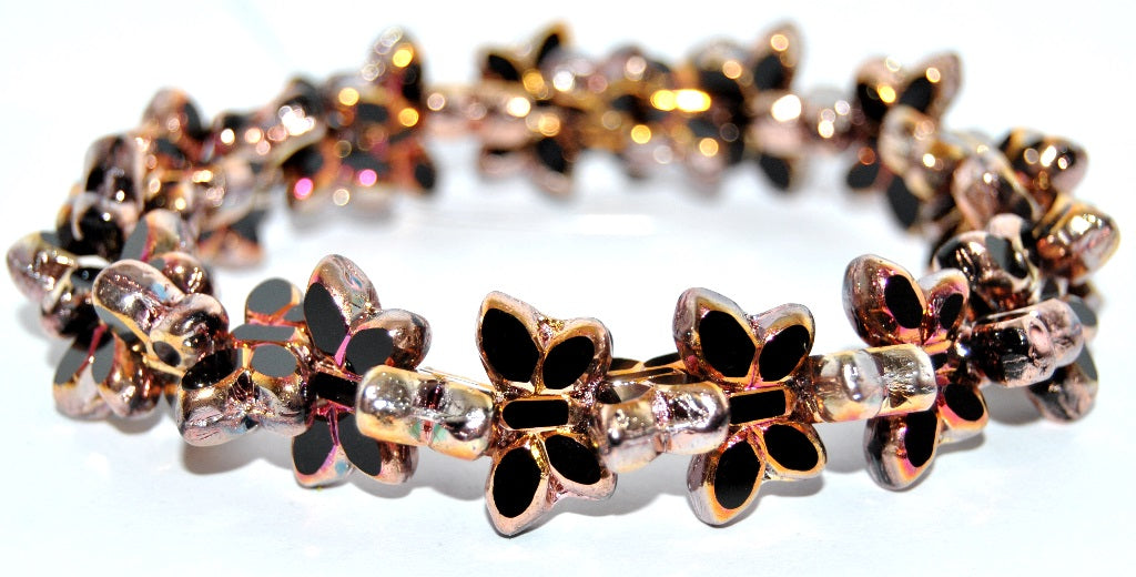 Table Cut Butterfly Beads, Black Rose Gold Capri 2Xside (23980-27101-2XSIDE), Glass, Czech Republic