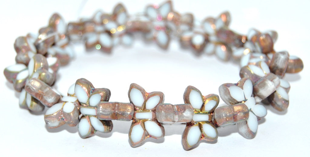 Table Cut Butterfly Beads, White Vitex 2Xside (02010-VITEX-2XSIDE), Glass, Czech Republic