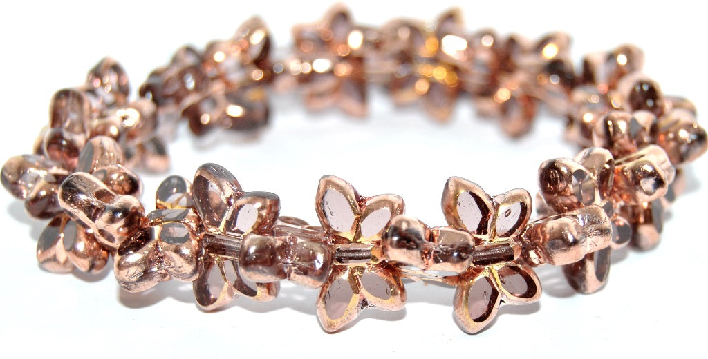 Table Cut Butterfly Beads, Transparent Light Amethyst Rose Gold Capri 2Xside (20040-27101-2XSIDE), Glass, Czech Republic