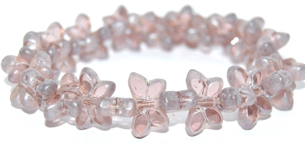 Table Cut Butterfly Beads, Transparent Light Amethyst Luster Cream (20040-14401), Glass, Czech Republic