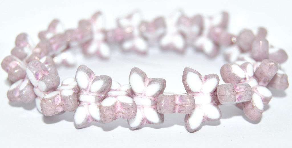 Table Cut Butterfly Beads, White Luster Lila (02010-14494), Glass, Czech Republic