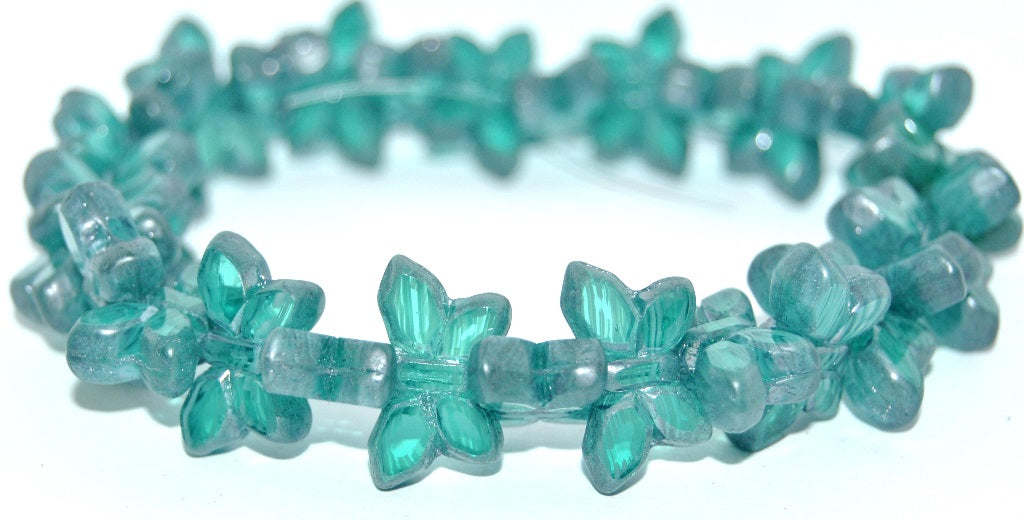 Table Cut Butterfly Beads, Transparent Green Emerald Matte (5070002-M), Glass, Czech Republic