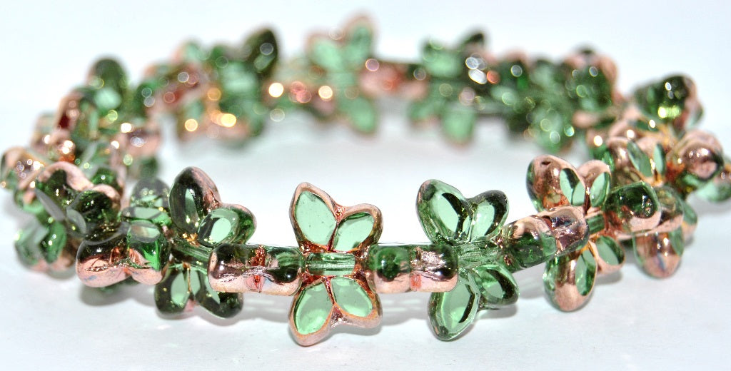 Table Cut Butterfly Beads, Transparent Green Rose Gold Capri (50500-27101), Glass, Czech Republic