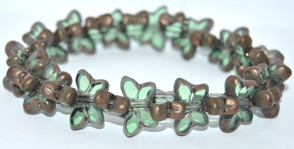 Table Cut Butterfly Beads, Transparent Green Bronze Matte (50500-14415-M), Glass, Czech Republic