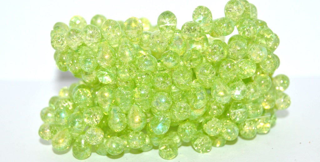 Pear Teardrop Pressed Glass Beads, 34310 Ab Crack (34310-AB-CRACK), Glass, Czech Republic