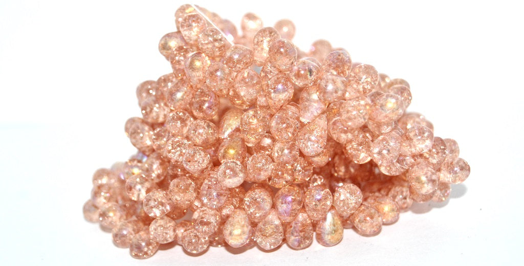 Pear Teardrop Pressed Glass Beads, 34305 Ab Crack (34305-AB-CRACK), Glass, Czech Republic