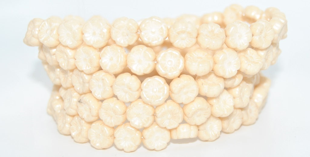 Hawaii Flower Pressed Glass Beads, White Luster Brown Full Coated (02010-14413), Glass, Czech Republic