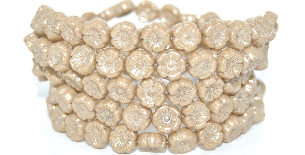Hawaii Flower Pressed Glass Beads, White Luster Brown Full Coated (02010-14419), Glass, Czech Republic