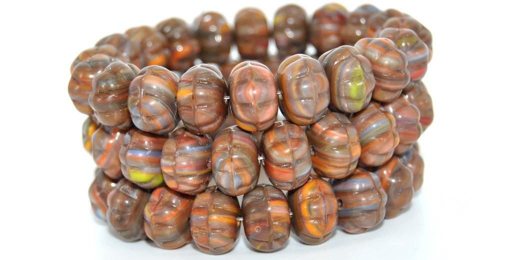 Pumpkin Pressed Glass Beads, Mixed Colors Brown (MIX-BROWN), Glass, Czech Republic