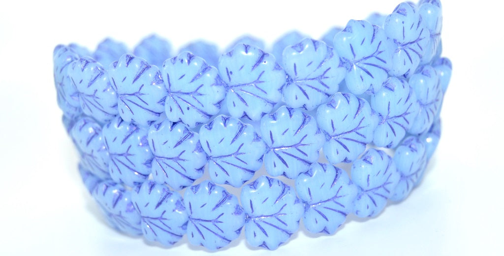 Grape Leaf Pressed Beads, Opal Blue 43810 (31000-43810), Glass, Czech Republic