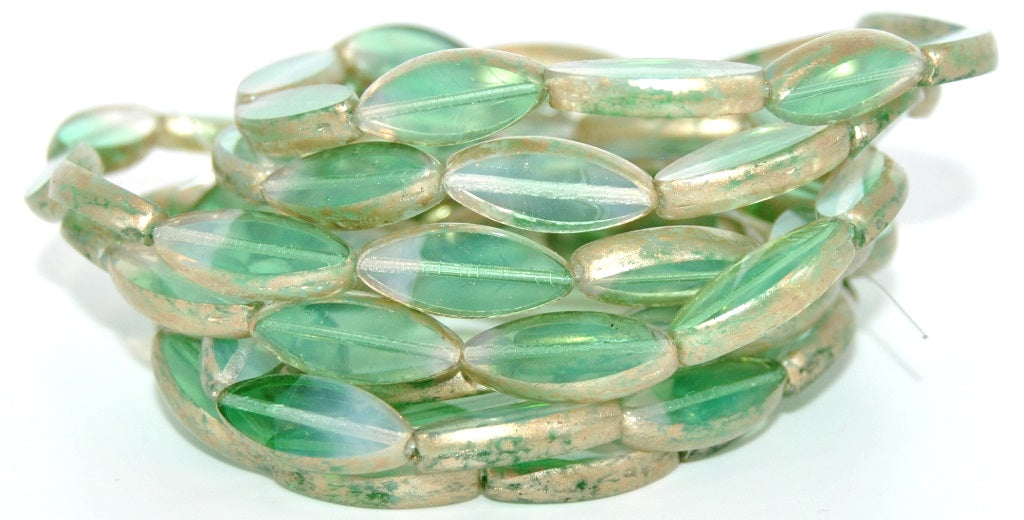 Table Cut Oval Boat Beads, Opal Aqua 86710 (61100100-86710), Glass, Czech Republic