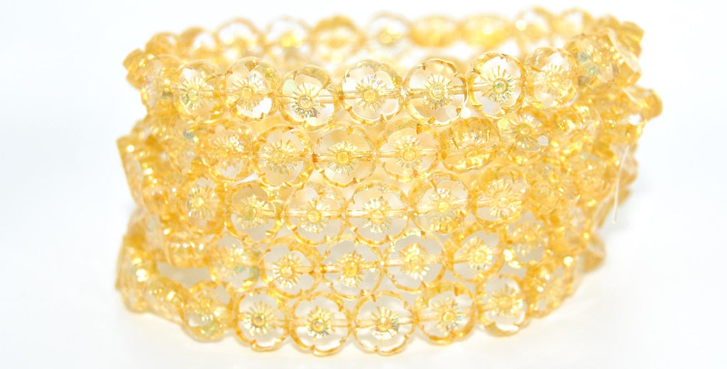 Table Cut Round Beads Hawaii Flowers, Crystal 34302 Ab (00030-34302-AB), Glass, Czech Republic