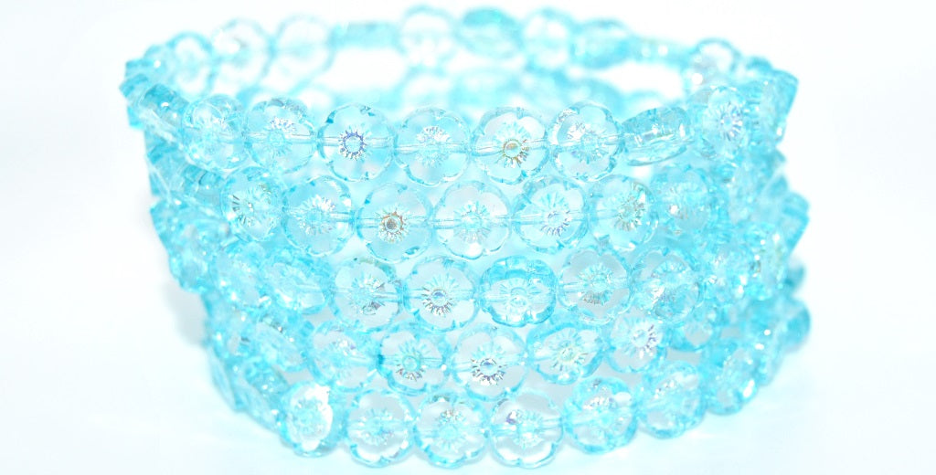 Table Cut Round Beads Hawaii Flowers, Crystal 34308 Ab (00030-34308-AB), Glass, Czech Republic