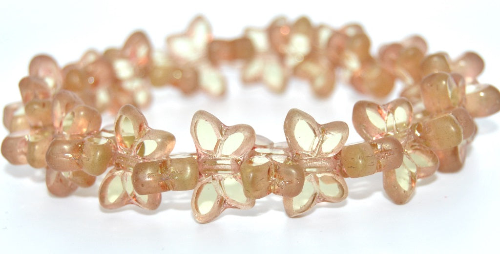 Table Cut Butterfly Beads, Transparent Yellow Uranium Luster Red Full Coated (80130-URANIUM-14495), Glass, Czech Republic