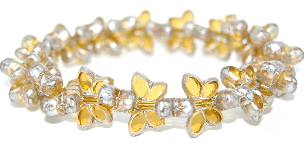 Table Cut Butterfly Beads, Transparent Light Topaz Yellow 86700 (10020-86700), Glass, Czech Republic