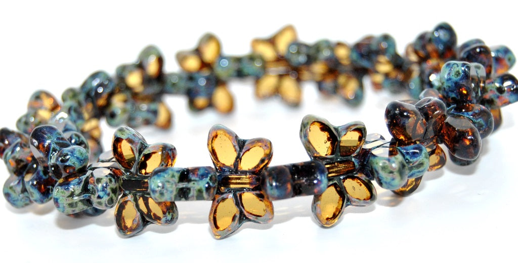 Table Cut Butterfly Beads, Transparent Light Topaz Yellow Travertin (10020-86800), Glass, Czech Republic