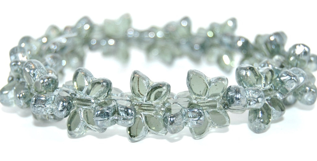 Table Cut Butterfly Beads, Pale Blue Hematite (30310-14400), Glass, Czech Republic