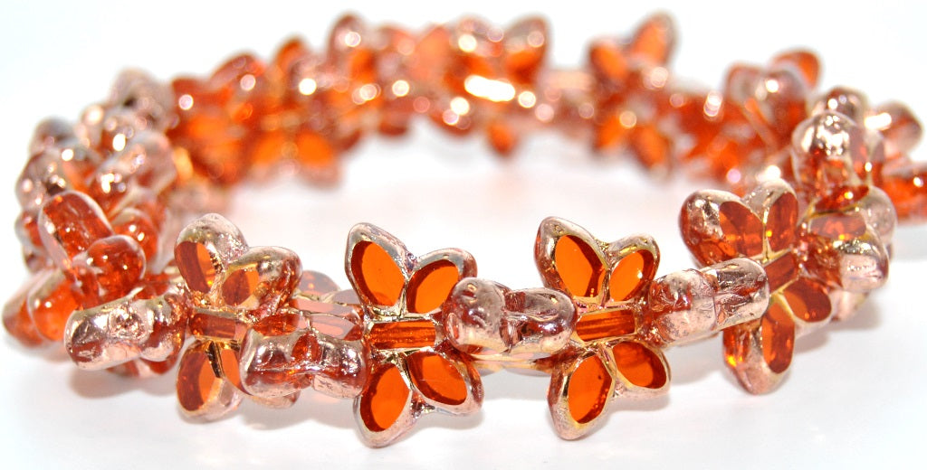 Table Cut Butterfly Beads, Transparent Orange Rose Gold Capri 2X (90020-27101-2X), Glass, Czech Republic