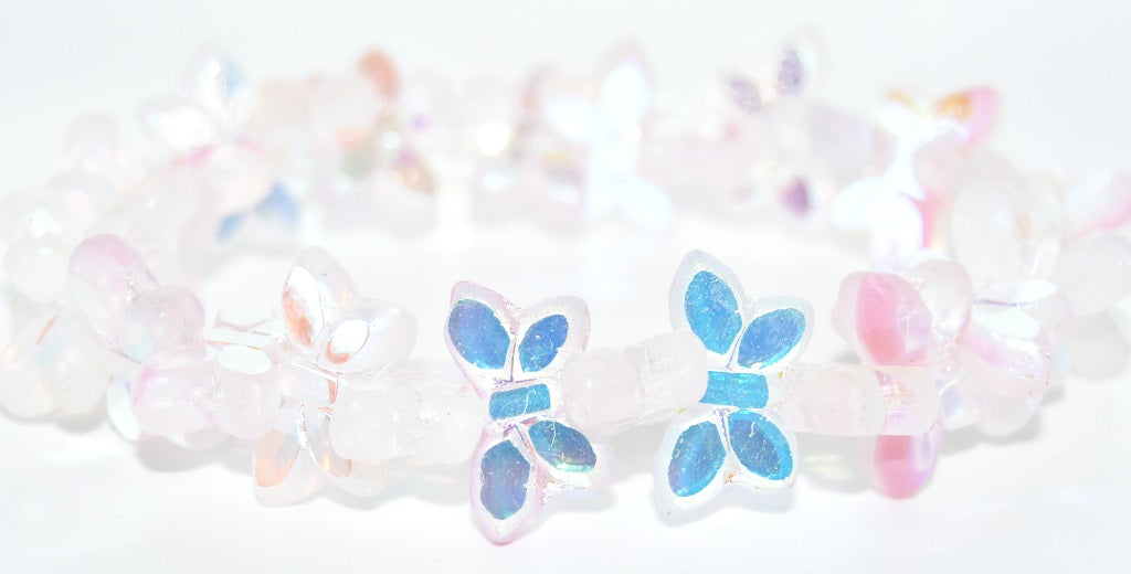 Table Cut Butterfly Beads, Opaque Pink Ab 2X (76018-AB-2X), Glass, Czech Republic