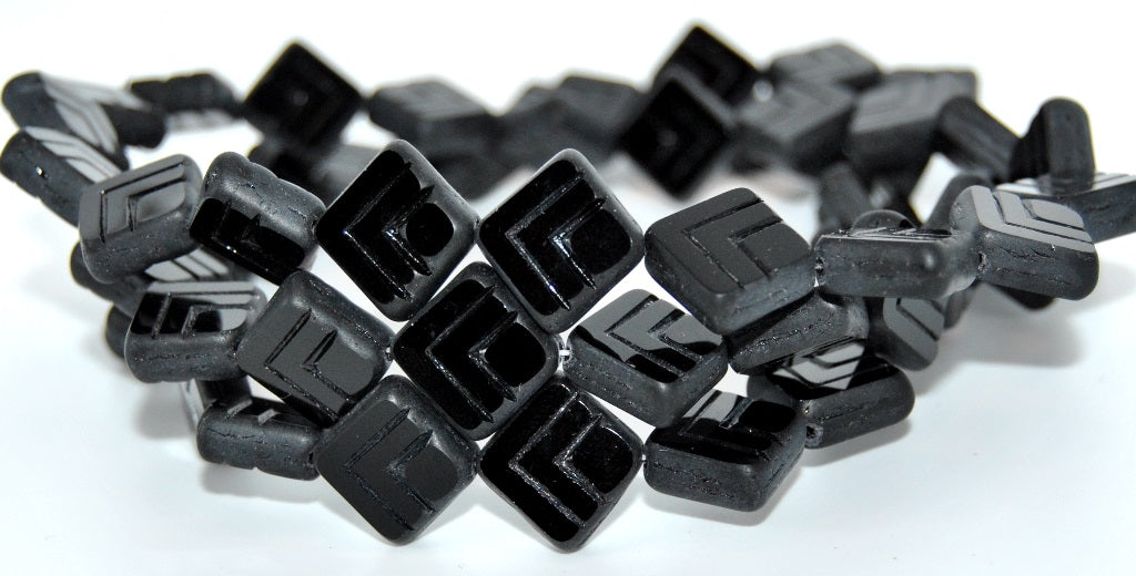 Table Cut Rhomb Beads With Lines, Black Matte (23980-M), Glass, Czech Republic